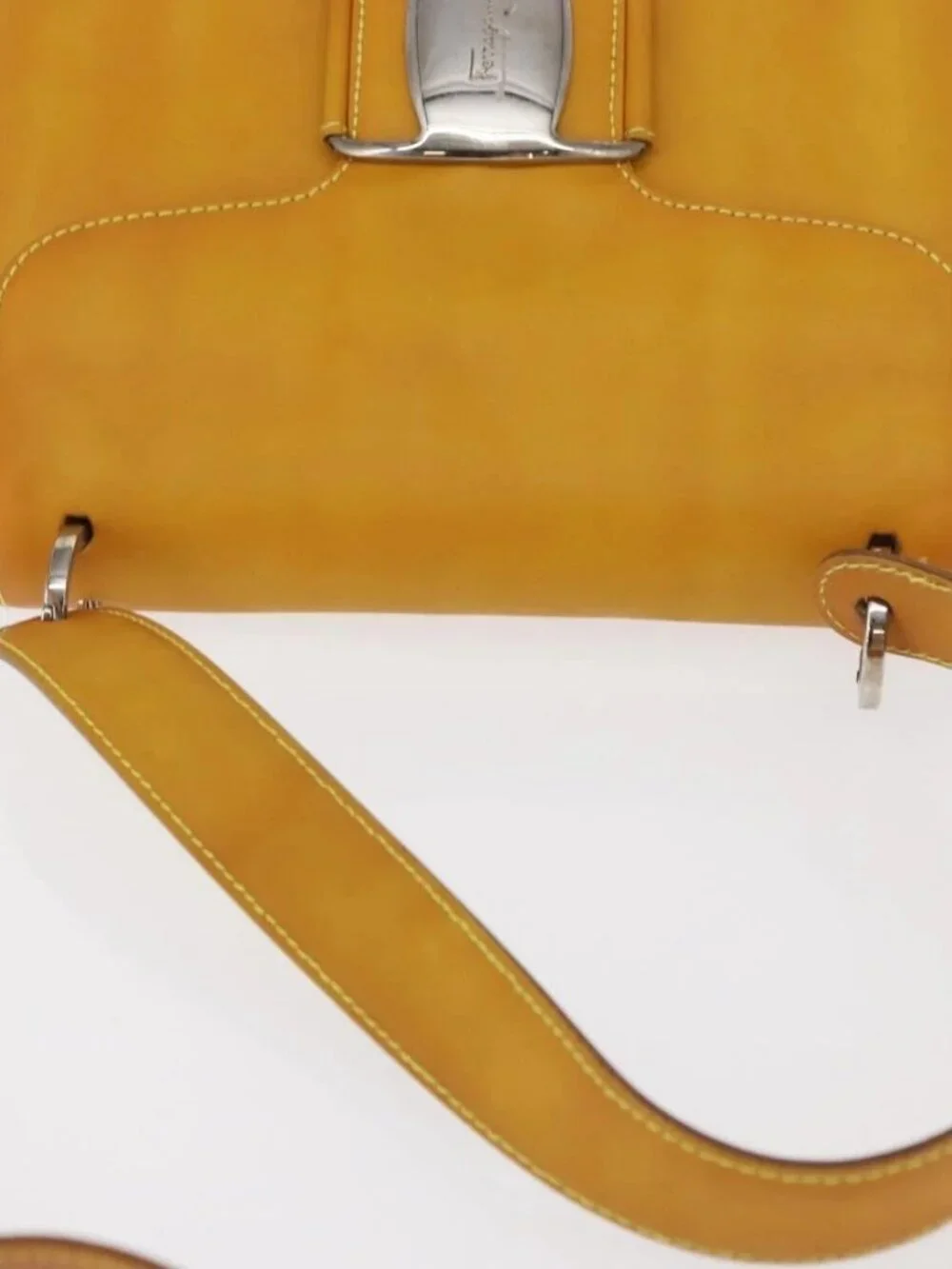 Salvatore Ferragamo Vala Hand Bag Leather 2way Yellow Silver Auth 166370